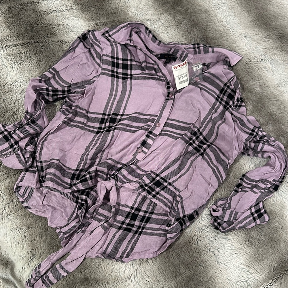 Purple/ black button up